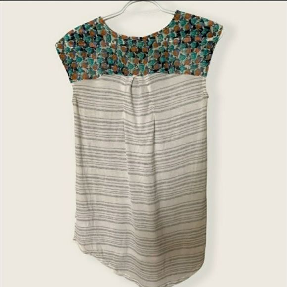 𝅺anthropologie Daystripe Floral Striped Sleeveless T shirt Top Extra Smal… - Picture 2 of 4